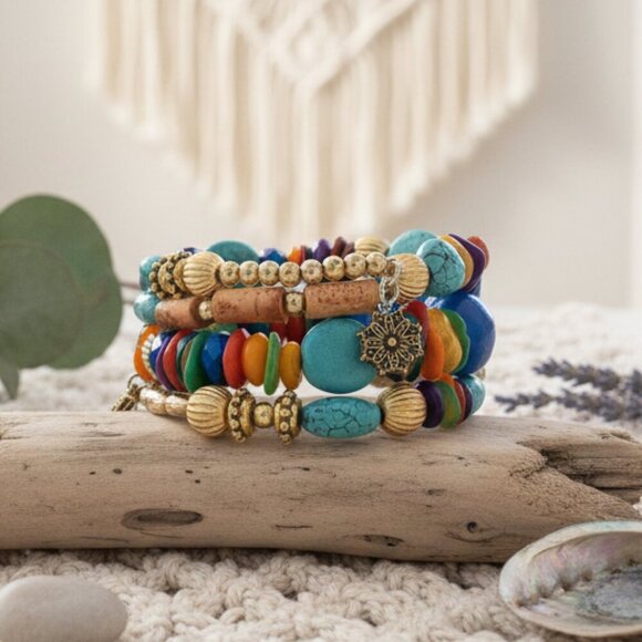 Handmade Wrap Around Beaded Colorful Fashion Bracelet Trendy Boho-Chic - Picture 11 of 13